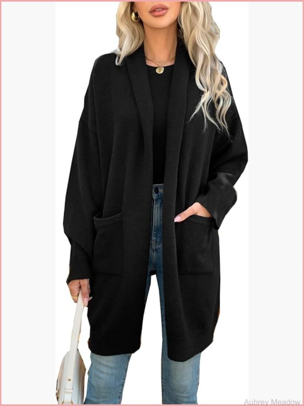 Oversized Open Front Lapel Long Cardigan Soft Knit Casual Sweater with Pockets
